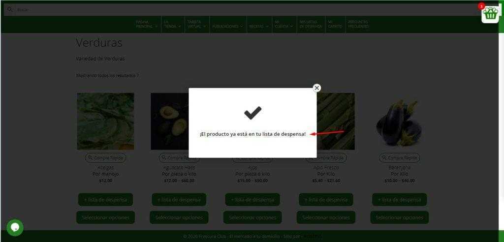 Producto ya existe en lista de despensa